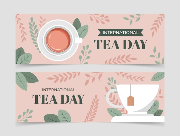 Free Vector flat international tea day horizontal banners pack