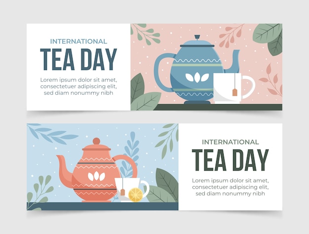 Free Vector flat international tea day horizontal banners pack