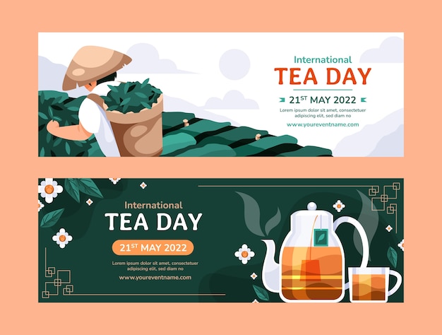 Free Vector flat international tea day horizontal banners pack