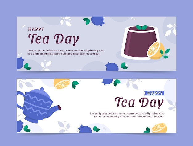 Free Vector flat international tea day horizontal banners pack