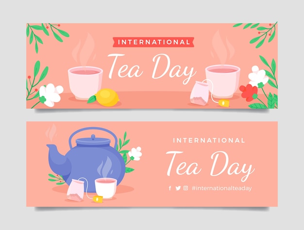 Free Vector flat international tea day horizontal banners pack