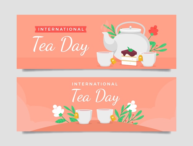 Free Vector flat international tea day horizontal banners pack