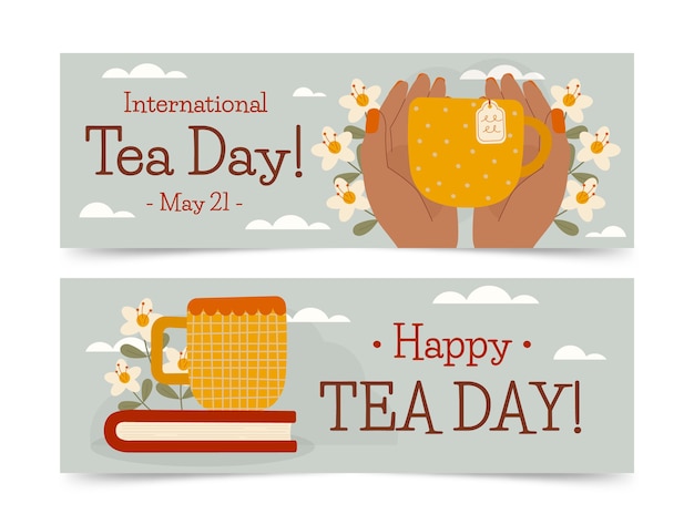 Free Vector flat international tea day horizontal banners pack