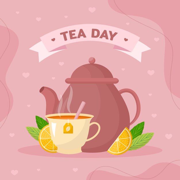 Flat international tea day illustration