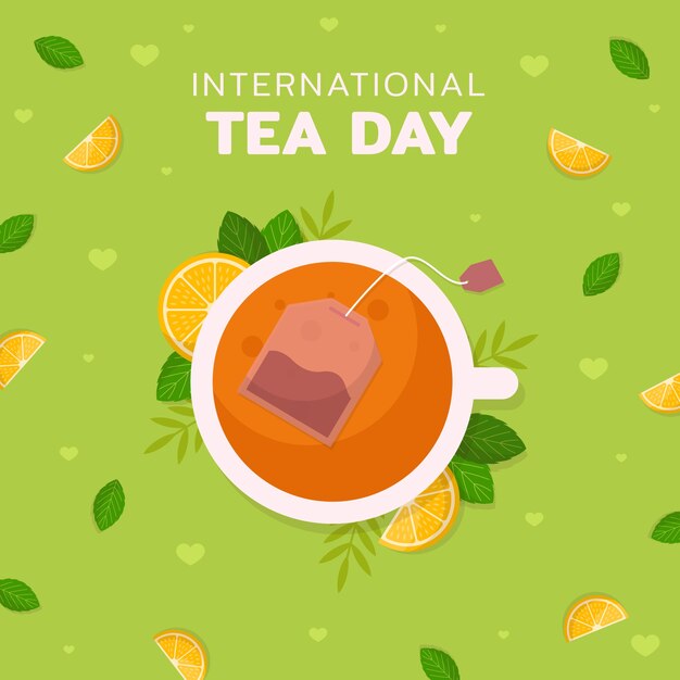 Flat international tea day illustration