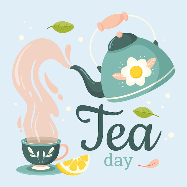 Flat international tea day illustration