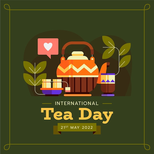 Flat international tea day illustration