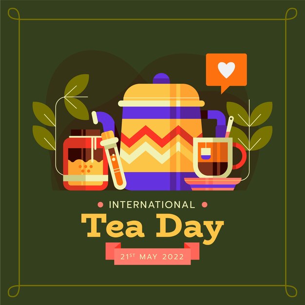 Flat international tea day illustration