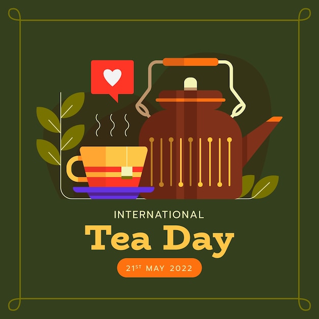 Flat international tea day illustration