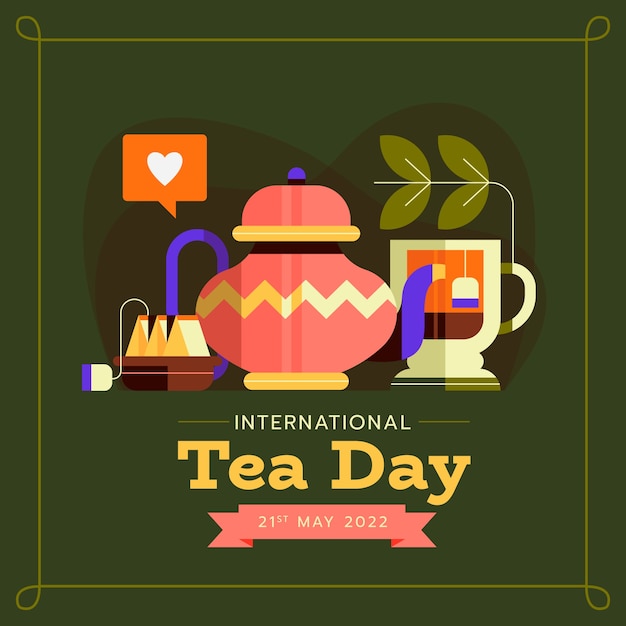 Flat international tea day illustration