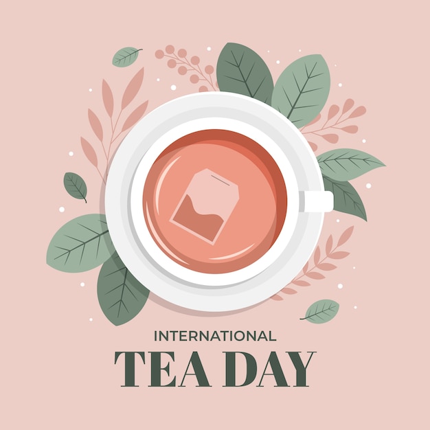 Flat international tea day illustration