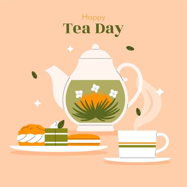 Flat international tea day illustration