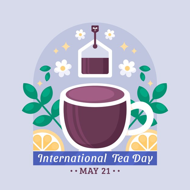 Flat international tea day illustration