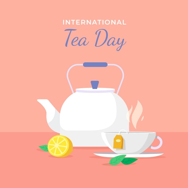 Flat international tea day illustration