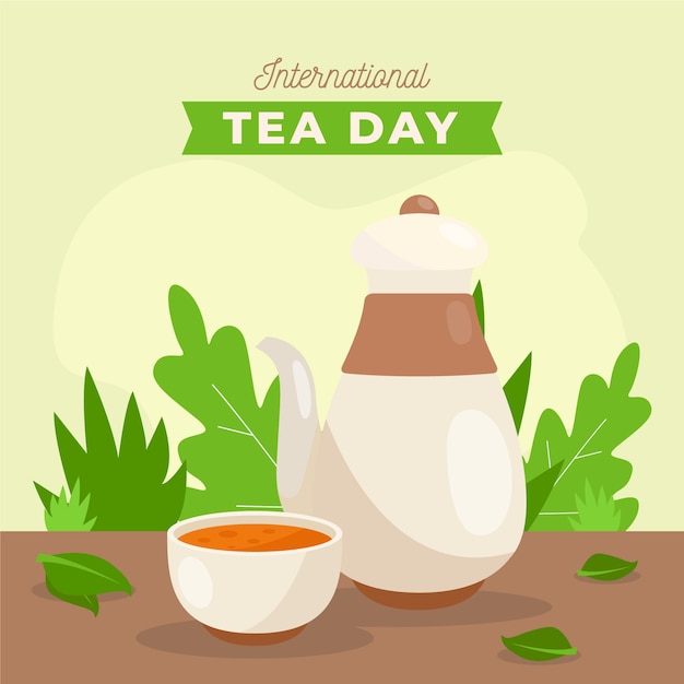 Flat international tea day illustration