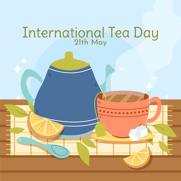 Flat international tea day illustration