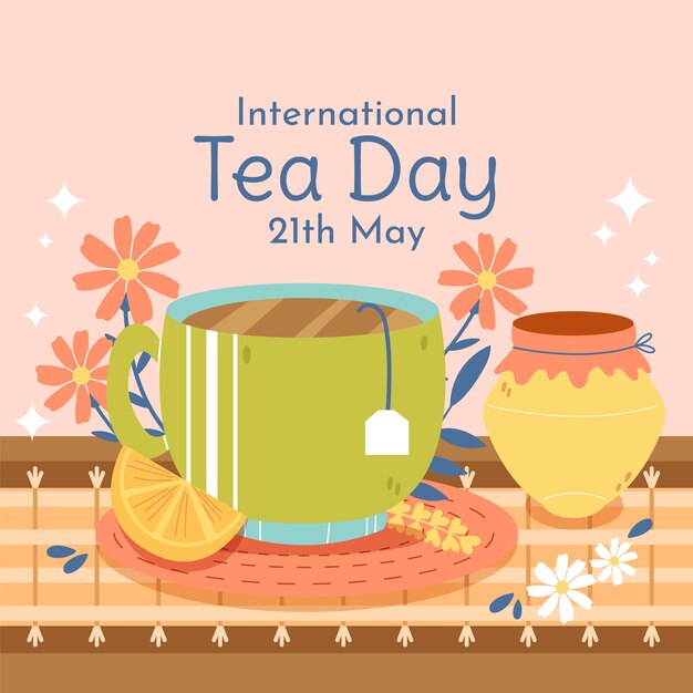 Flat international tea day illustration