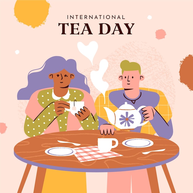 Flat international tea day illustration