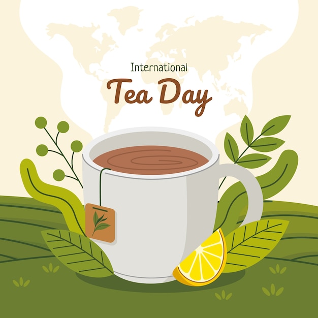 Flat international tea day illustration