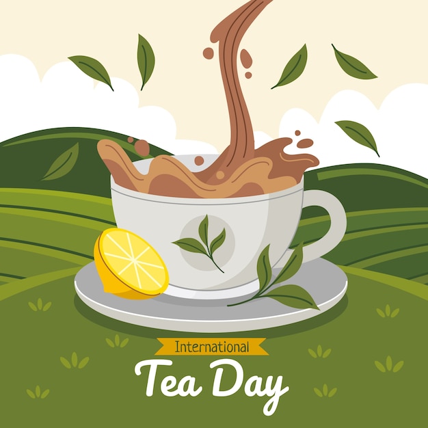 Flat international tea day illustration