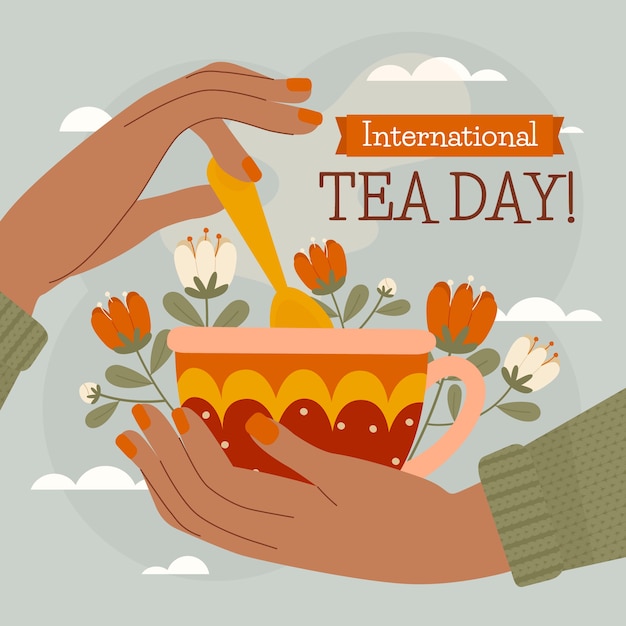 Flat international tea day illustration