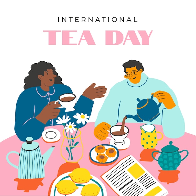 Flat international tea day illustration