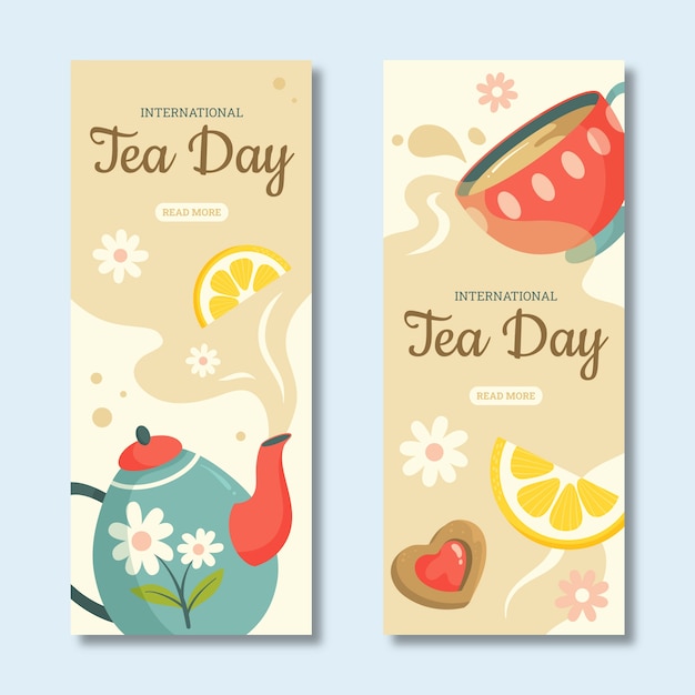 Free Vector flat international tea day vertical banners pack