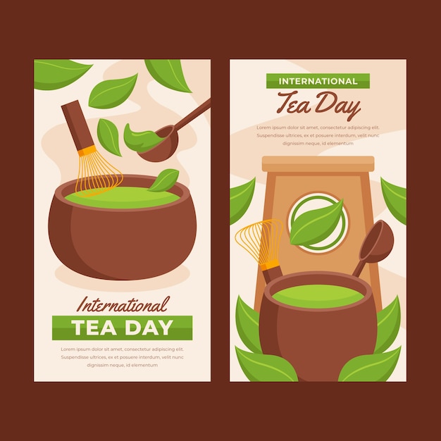 Flat international tea day vertical banners pack