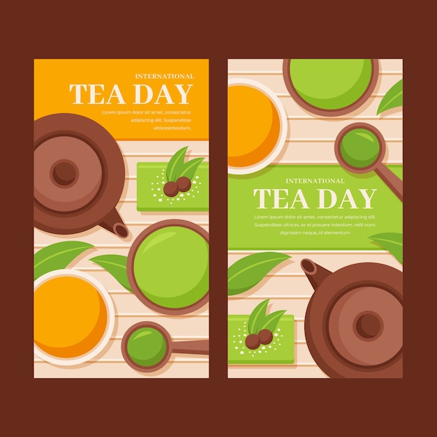 Free Vector flat international tea day vertical banners pack