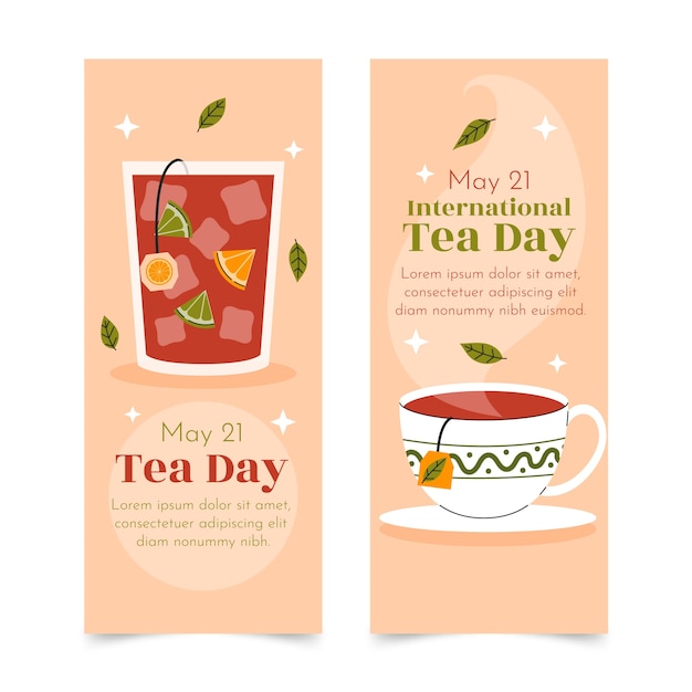 Free Vector flat international tea day vertical banners pack