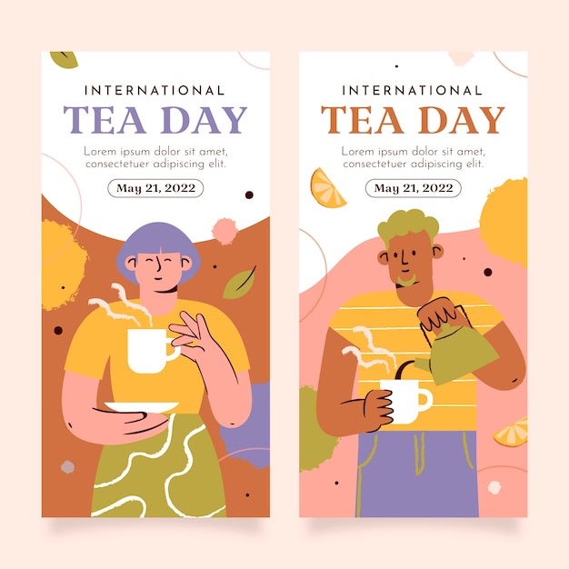 Free Vector flat international tea day vertical banners pack