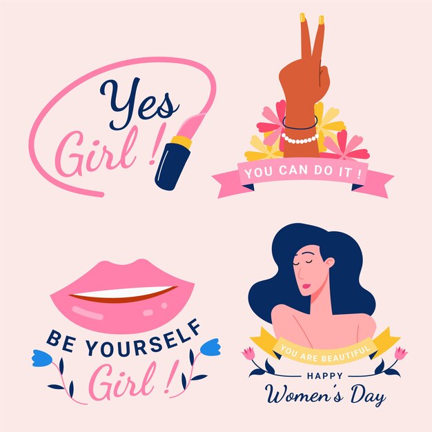 Flat international women's day badges collection