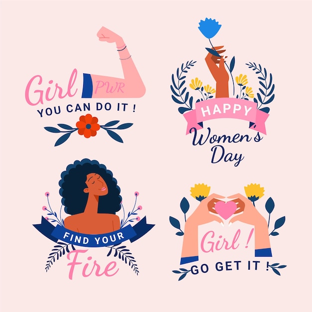 Flat international women's day badges collection