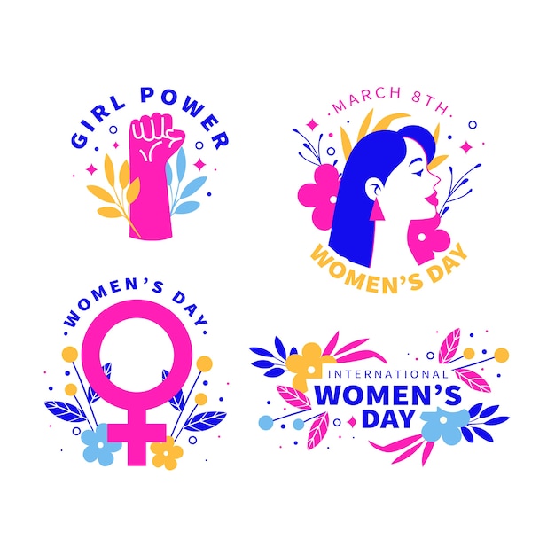 Flat international women's day badges collection