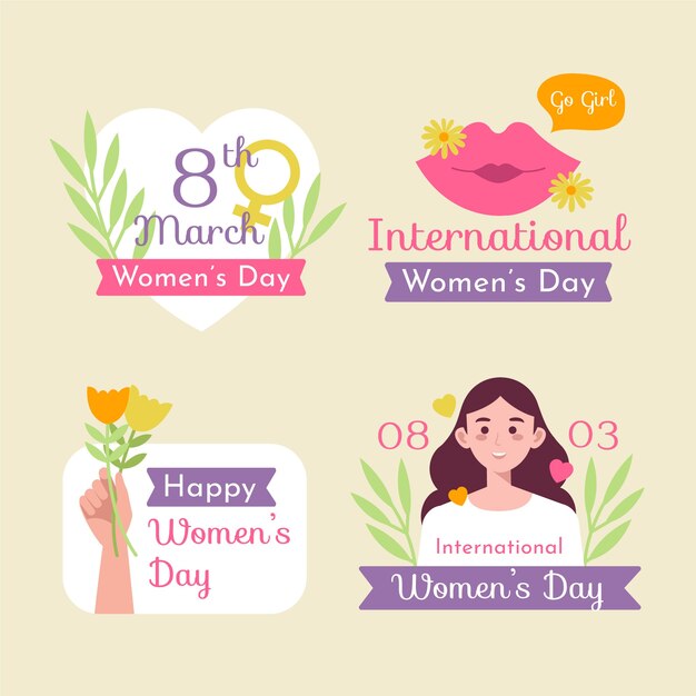 Flat international women's day badges collection