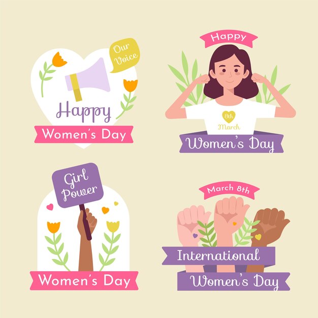 Flat international women's day badges collection