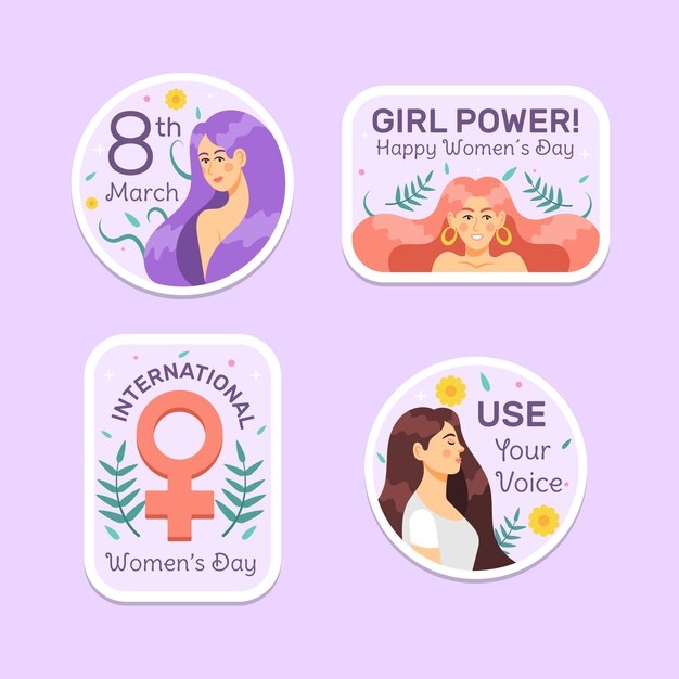 Flat international women's day badges collection