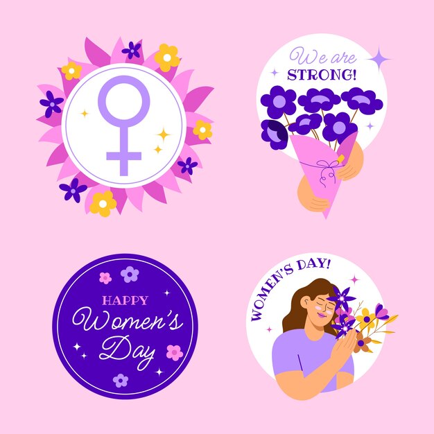 Flat international women's day badges collection