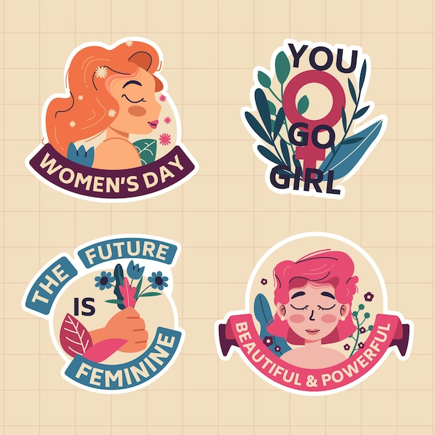 Free Vector flat international women's day badges collection