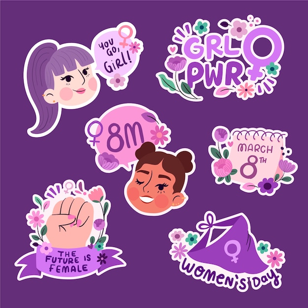 Flat international women's day badges collection