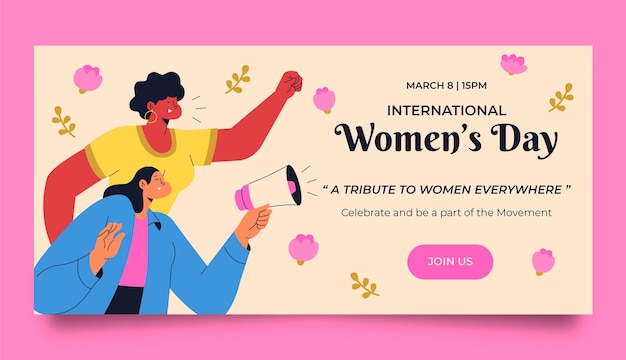 Flat international women's day horizontal banner template