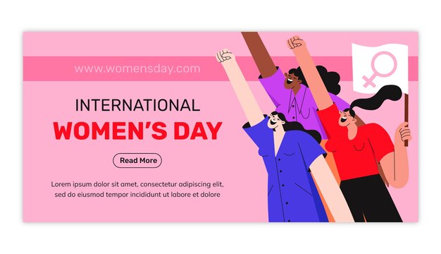 Flat international women's day horizontal banner template