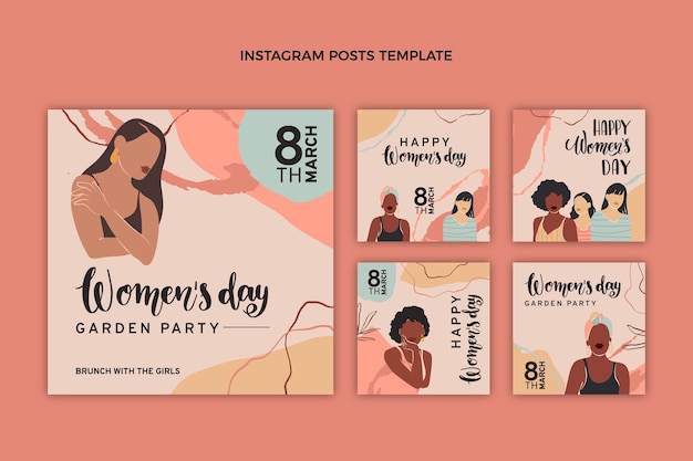 Free vector flat international women's day instagram posts collection