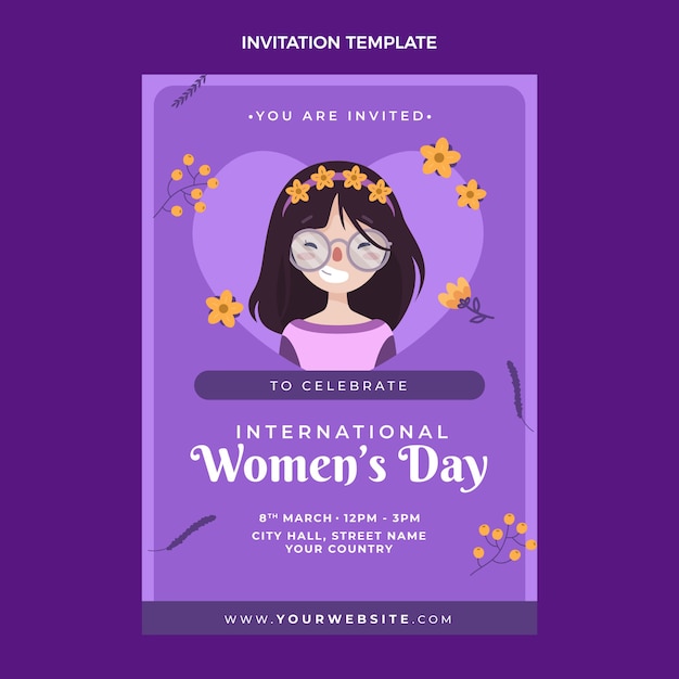 Flat international women's day invitation template