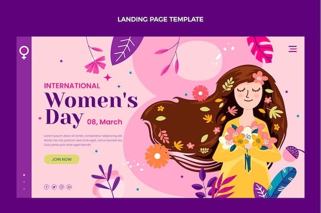 Flat international women's day landing page template