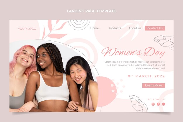 Flat international women's day landing page template