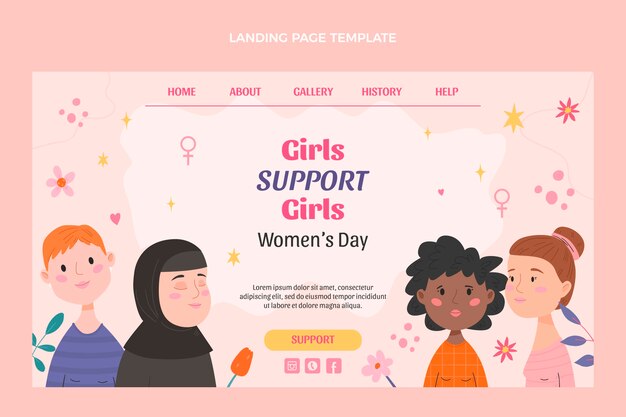 Flat international women's day landing page template