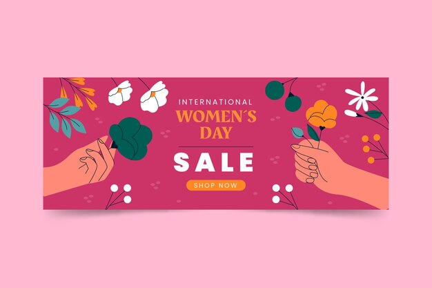 Flat international women's day sale horizontal banner