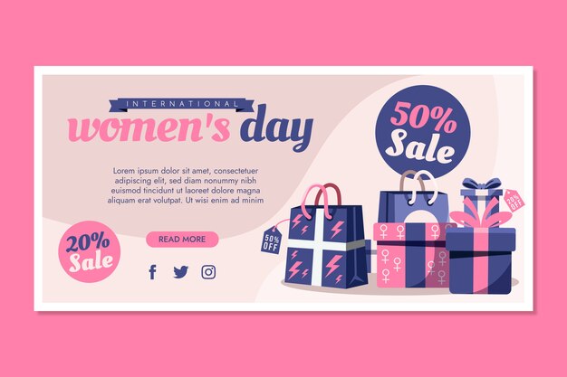 Flat international women's day sale horizontal banner