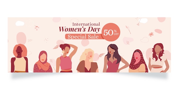 Flat international women's day sale horizontal banner